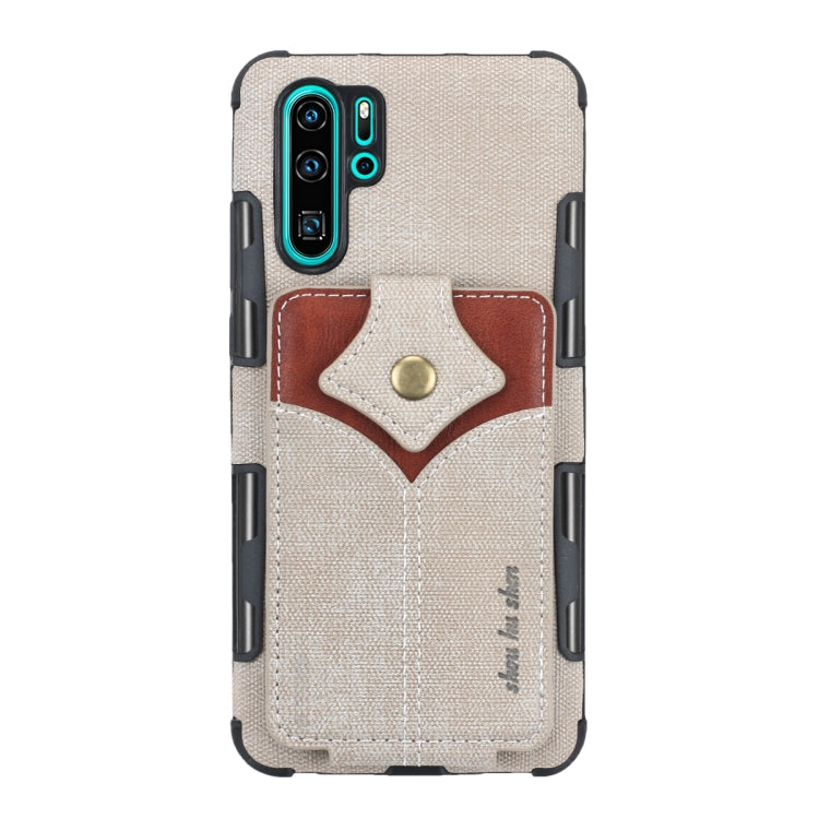 For Huawei P30 Pro Cloth Texture + PU + TPU Shockproof Protective Case with Card Slots