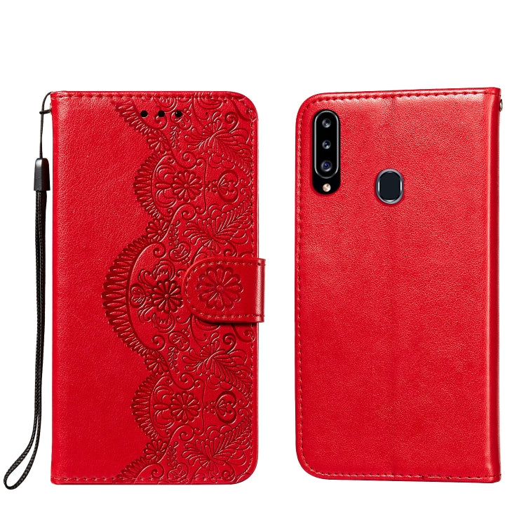 For Samsung Galaxy A20s Flower Vine Embossing Pattern Horizontal Flip Leather Case with Card Slot & Holder & Wallet & Lanyard