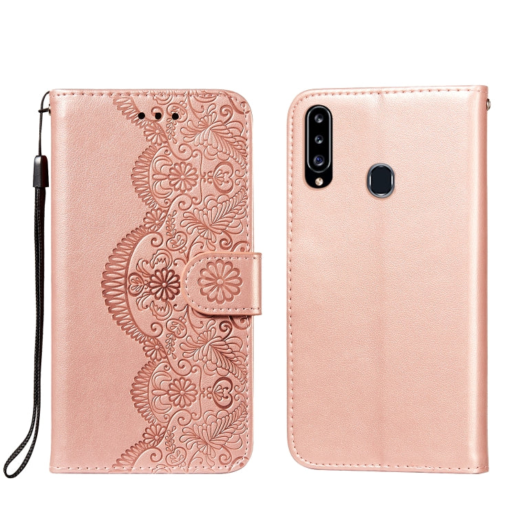 For Samsung Galaxy A20s Flower Vine Embossing Pattern Horizontal Flip Leather Case with Card Slot & Holder & Wallet & Lanyard