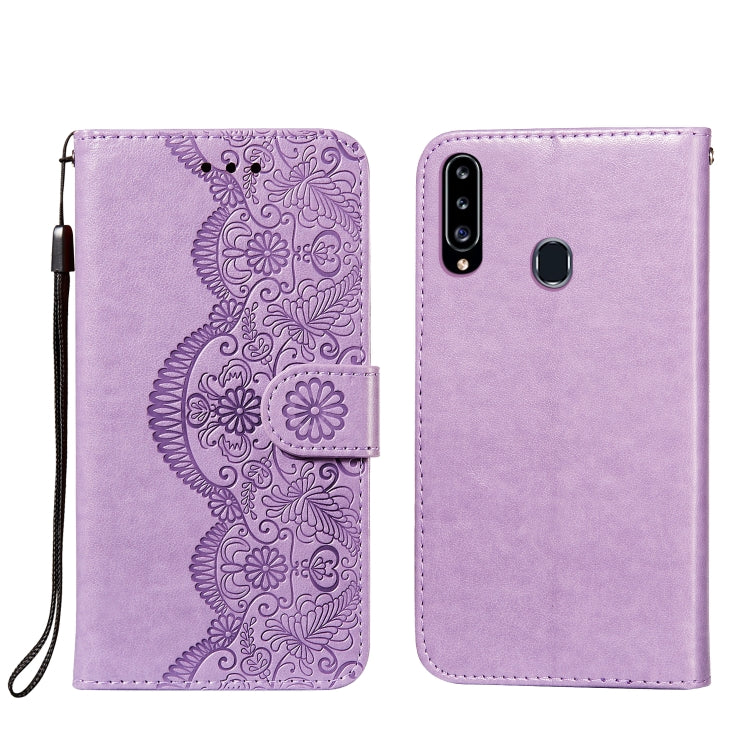 For Samsung Galaxy A20s Flower Vine Embossing Pattern Horizontal Flip Leather Case with Card Slot & Holder & Wallet & Lanyard