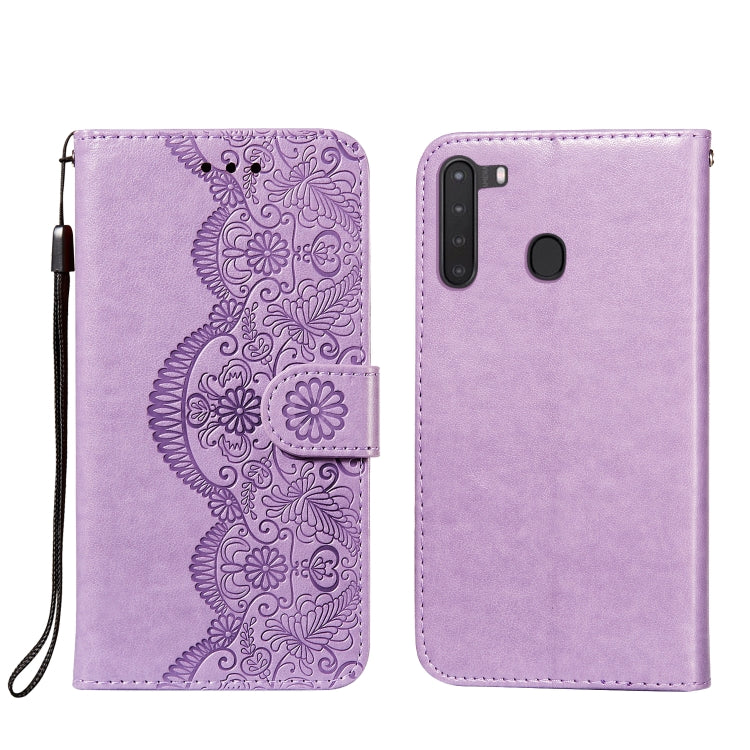 For Samsung Galaxy A21 Flower Vine Embossing Pattern Horizontal Flip Leather Case with Card Slot & Holder & Wallet & Lanyard