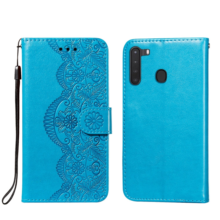 For Samsung Galaxy A21 Flower Vine Embossing Pattern Horizontal Flip Leather Case with Card Slot & Holder & Wallet & Lanyard
