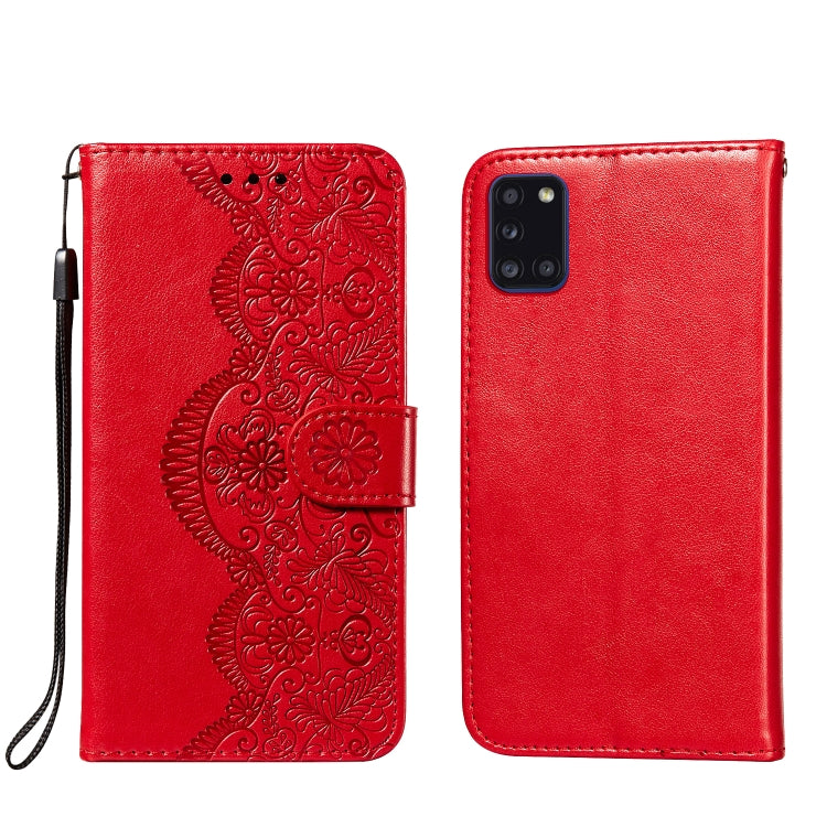 For Samsung Galaxy A31 Flower Vine Embossing Pattern Horizontal Flip Leather Case with Card Slot & Holder & Wallet & Lanyard
