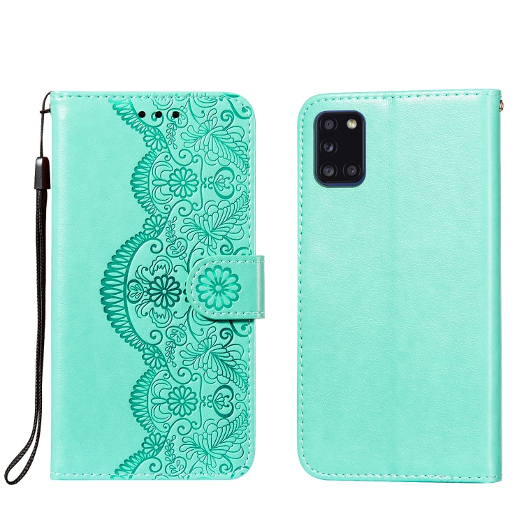 For Samsung Galaxy A31 Flower Vine Embossing Pattern Horizontal Flip Leather Case with Card Slot & Holder & Wallet & Lanyard