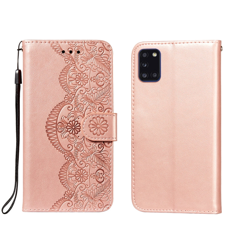 For Samsung Galaxy A31 Flower Vine Embossing Pattern Horizontal Flip Leather Case with Card Slot & Holder & Wallet & Lanyard
