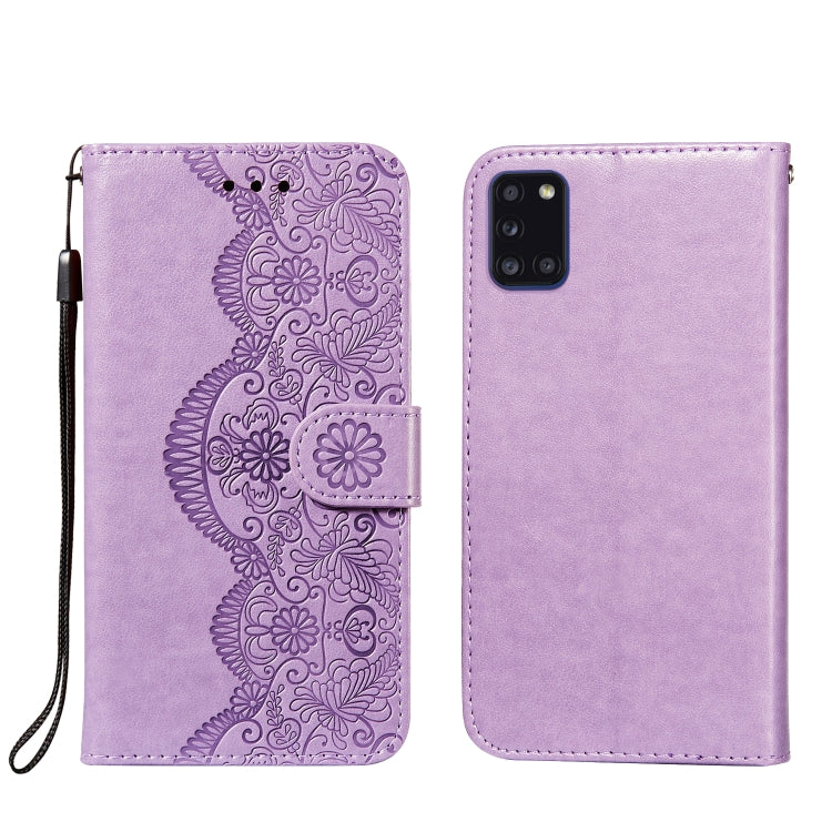 For Samsung Galaxy A31 Flower Vine Embossing Pattern Horizontal Flip Leather Case with Card Slot & Holder & Wallet & Lanyard