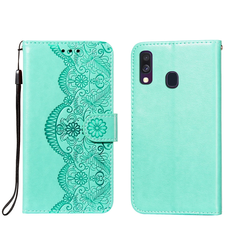 For Samsung Galaxy A40 Flower Vine Embossing Pattern Horizontal Flip Leather Case with Card Slot & Holder & Wallet & Lanyard