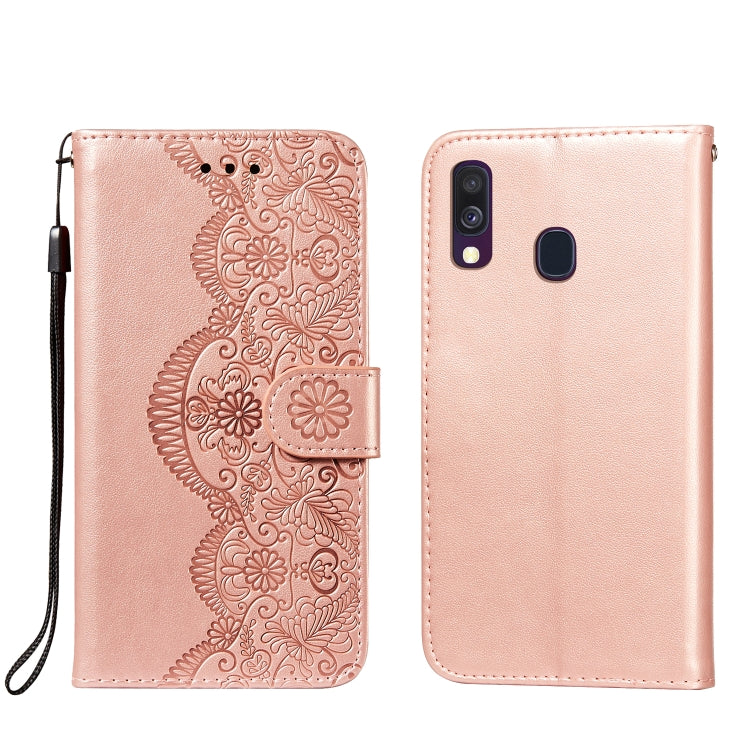 For Samsung Galaxy A40 Flower Vine Embossing Pattern Horizontal Flip Leather Case with Card Slot & Holder & Wallet & Lanyard