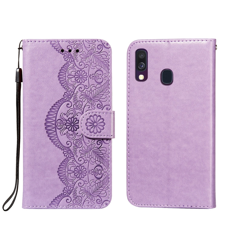 For Samsung Galaxy A40 Flower Vine Embossing Pattern Horizontal Flip Leather Case with Card Slot & Holder & Wallet & Lanyard