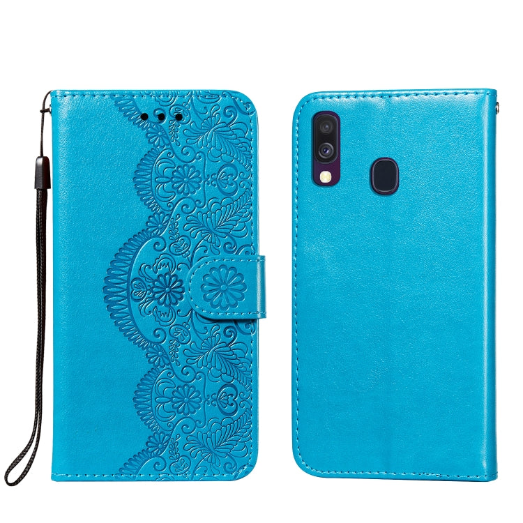 For Samsung Galaxy A40 Flower Vine Embossing Pattern Horizontal Flip Leather Case with Card Slot & Holder & Wallet & Lanyard