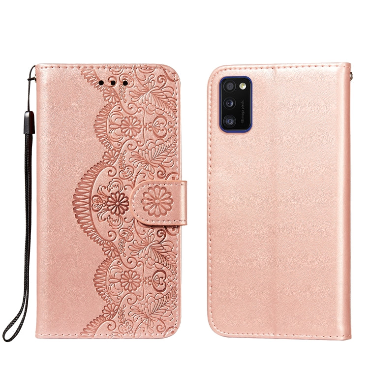 For Samsung Galaxy A41 Flower Vine Embossing Pattern Horizontal Flip Leather Case with Card Slot & Holder & Wallet & Lanyard