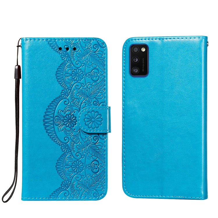 For Samsung Galaxy A41 Flower Vine Embossing Pattern Horizontal Flip Leather Case with Card Slot & Holder & Wallet & Lanyard