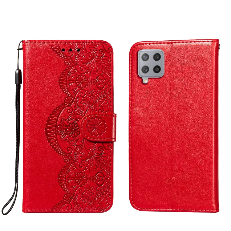 For Samsung Galaxy A42 5G Flower Vine Embossing Pattern Horizontal Flip Leather Case with Card Slot & Holder & Wallet & Lanyard