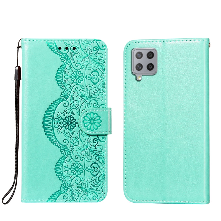 For Samsung Galaxy A42 5G Flower Vine Embossing Pattern Horizontal Flip Leather Case with Card Slot & Holder & Wallet & Lanyard