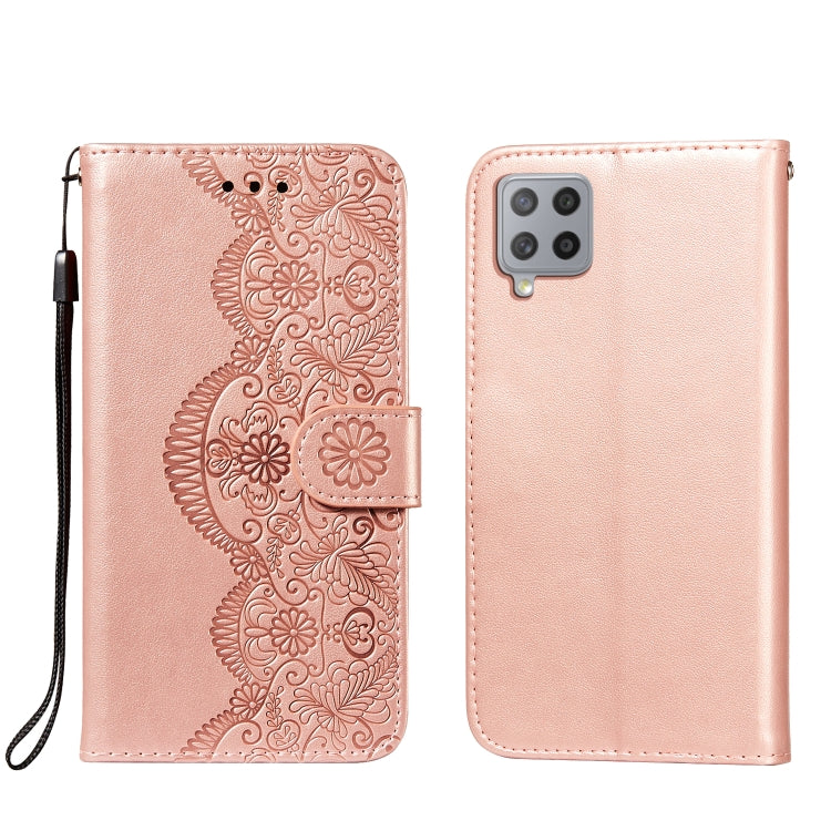 For Samsung Galaxy A42 5G Flower Vine Embossing Pattern Horizontal Flip Leather Case with Card Slot & Holder & Wallet & Lanyard