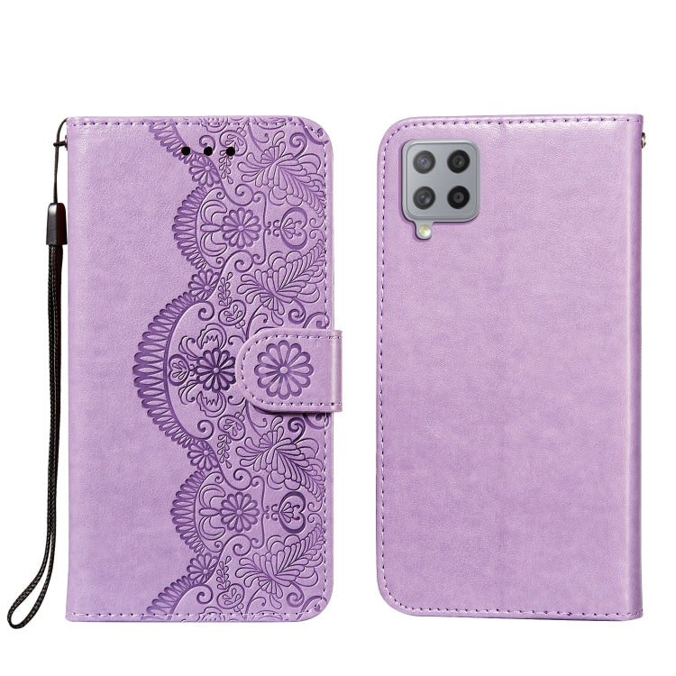 For Samsung Galaxy A42 5G Flower Vine Embossing Pattern Horizontal Flip Leather Case with Card Slot & Holder & Wallet & Lanyard