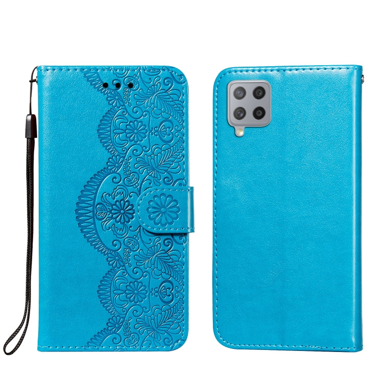 For Samsung Galaxy A42 5G Flower Vine Embossing Pattern Horizontal Flip Leather Case with Card Slot & Holder & Wallet & Lanyard
