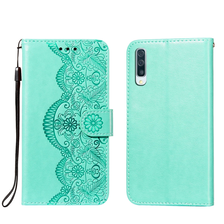 For Samsung Galaxy A50 Flower Vine Embossing Pattern Horizontal Flip Leather Case with Card Slot & Holder & Wallet & Lanyard