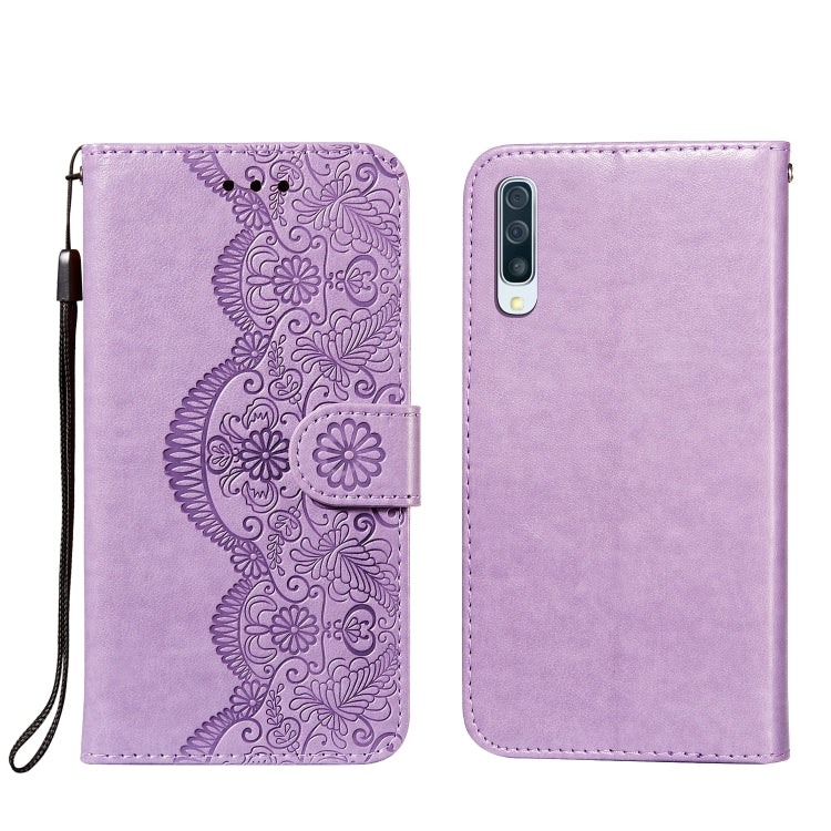 For Samsung Galaxy A50 Flower Vine Embossing Pattern Horizontal Flip Leather Case with Card Slot & Holder & Wallet & Lanyard