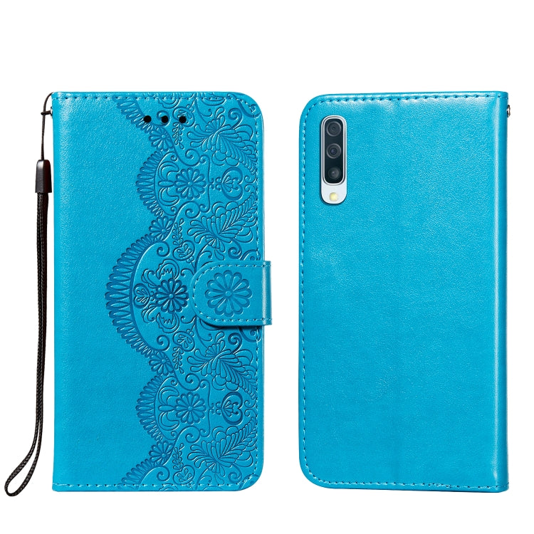 For Samsung Galaxy A50 Flower Vine Embossing Pattern Horizontal Flip Leather Case with Card Slot & Holder & Wallet & Lanyard