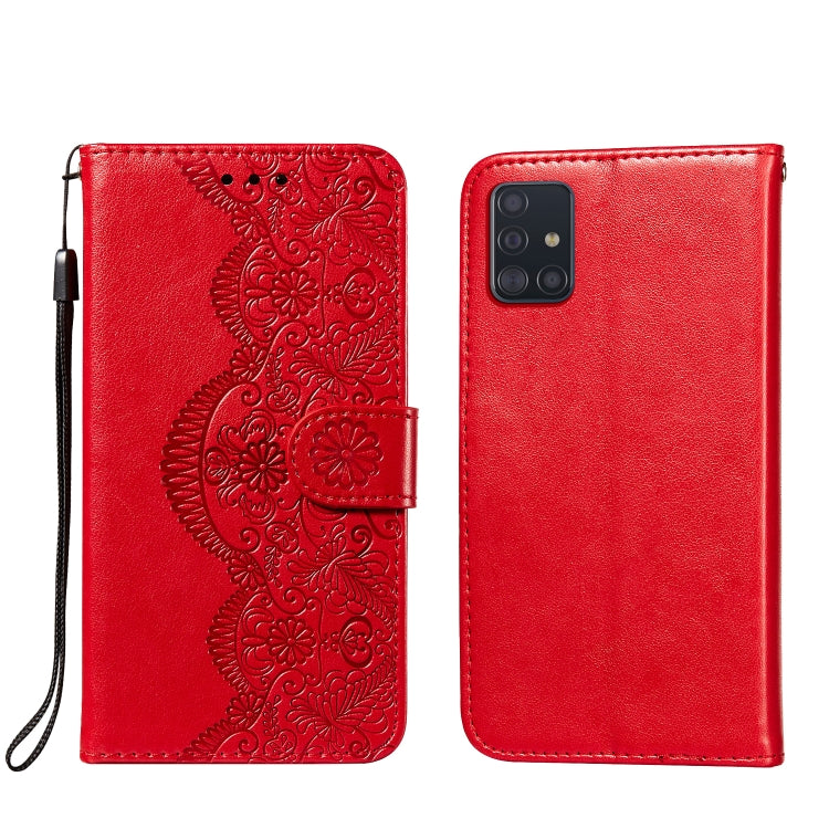 For Samsung Galaxy A51 4G Flower Vine Embossing Pattern Horizontal Flip Leather Case with Card Slot & Holder & Wallet & Lanyard