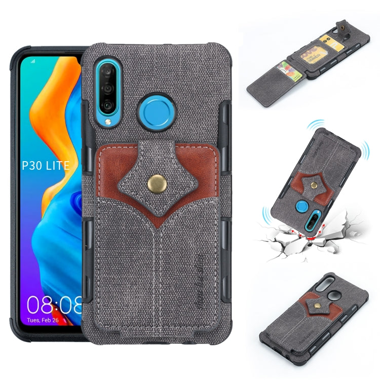 For Huawei P30 Lite Cloth Texture + PU + TPU Shockproof Protective Case with Card Slots