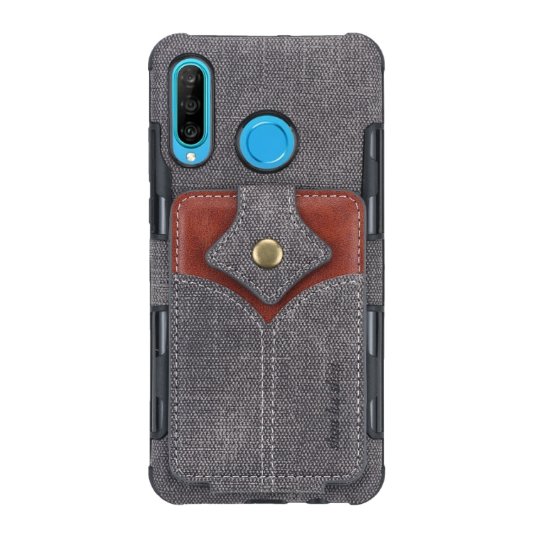 For Huawei P30 Lite Cloth Texture + PU + TPU Shockproof Protective Case with Card Slots