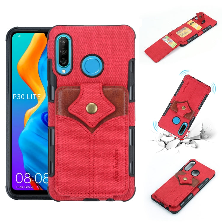 For Huawei P30 Lite Cloth Texture + PU + TPU Shockproof Protective Case with Card Slots