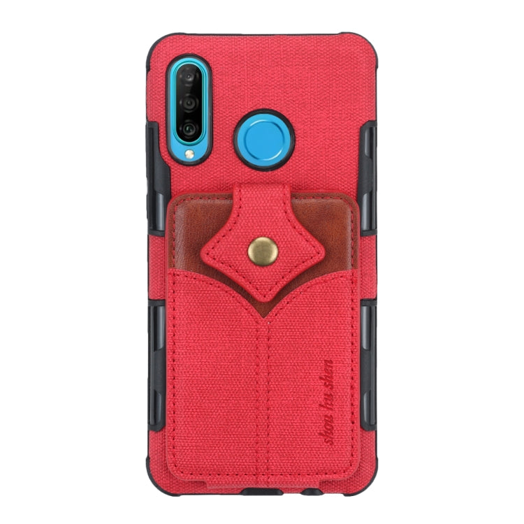 For Huawei P30 Lite Cloth Texture + PU + TPU Shockproof Protective Case with Card Slots