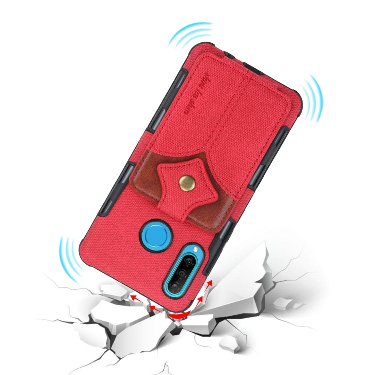 For Huawei P30 Lite Cloth Texture + PU + TPU Shockproof Protective Case with Card Slots