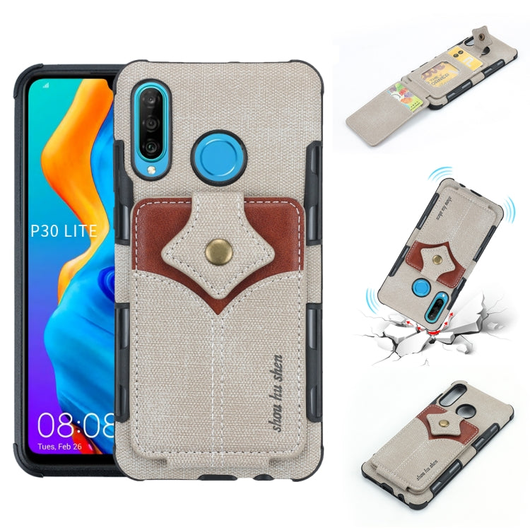 For Huawei P30 Lite Cloth Texture + PU + TPU Shockproof Protective Case with Card Slots