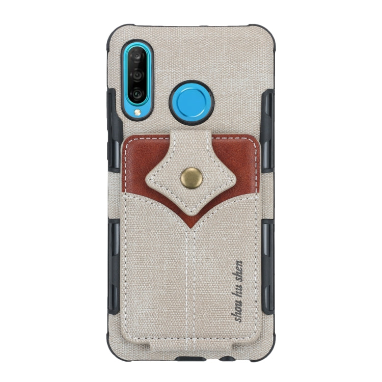 For Huawei P30 Lite Cloth Texture + PU + TPU Shockproof Protective Case with Card Slots