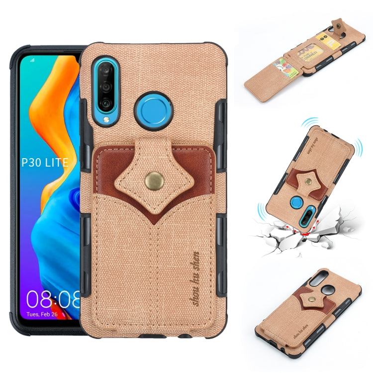 For Huawei P30 Lite Cloth Texture + PU + TPU Shockproof Protective Case with Card Slots