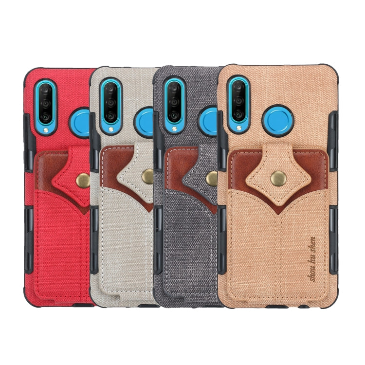For Huawei P30 Lite Cloth Texture + PU + TPU Shockproof Protective Case with Card Slots