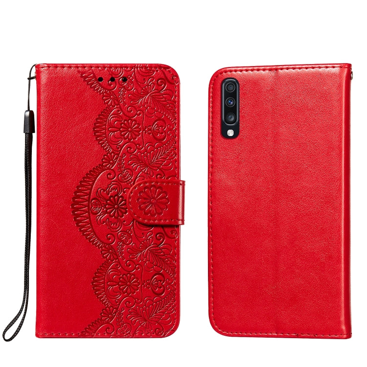 For Samsung Galaxy A70 Flower Vine Embossing Pattern Horizontal Flip Leather Case with Card Slot & Holder & Wallet & Lanyard