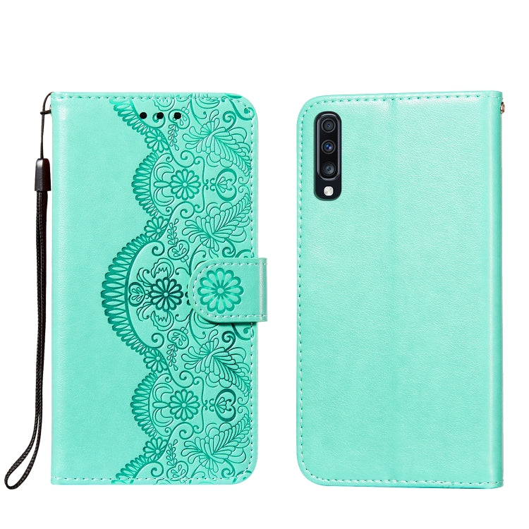 For Samsung Galaxy A70 Flower Vine Embossing Pattern Horizontal Flip Leather Case with Card Slot & Holder & Wallet & Lanyard