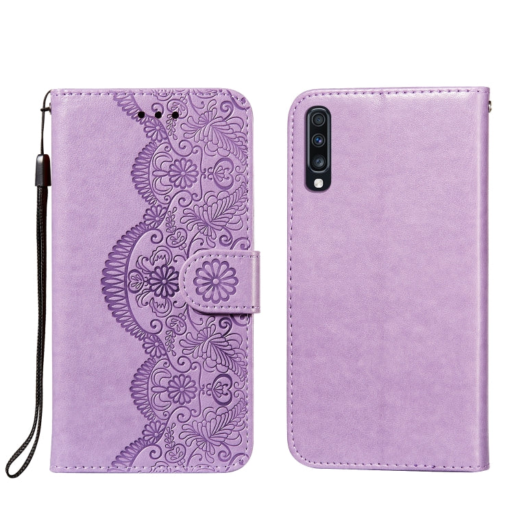 For Samsung Galaxy A70 Flower Vine Embossing Pattern Horizontal Flip Leather Case with Card Slot & Holder & Wallet & Lanyard