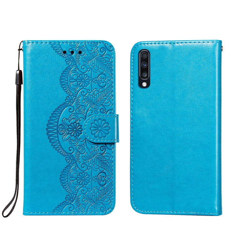 For Samsung Galaxy A70 Flower Vine Embossing Pattern Horizontal Flip Leather Case with Card Slot & Holder & Wallet & Lanyard