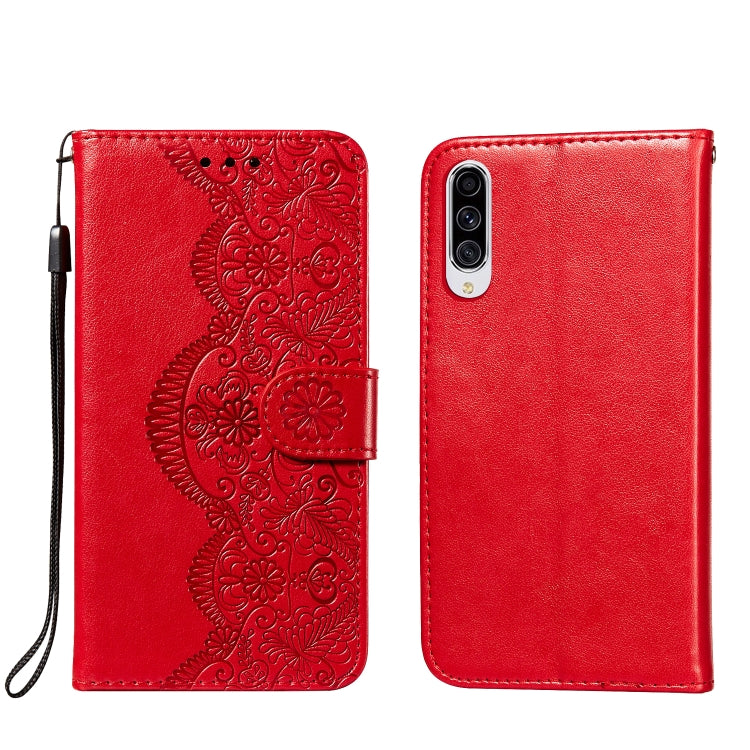 For Samsung Galaxy A70s Flower Vine Embossing Pattern Horizontal Flip Leather Case with Card Slot & Holder & Wallet & Lanyard