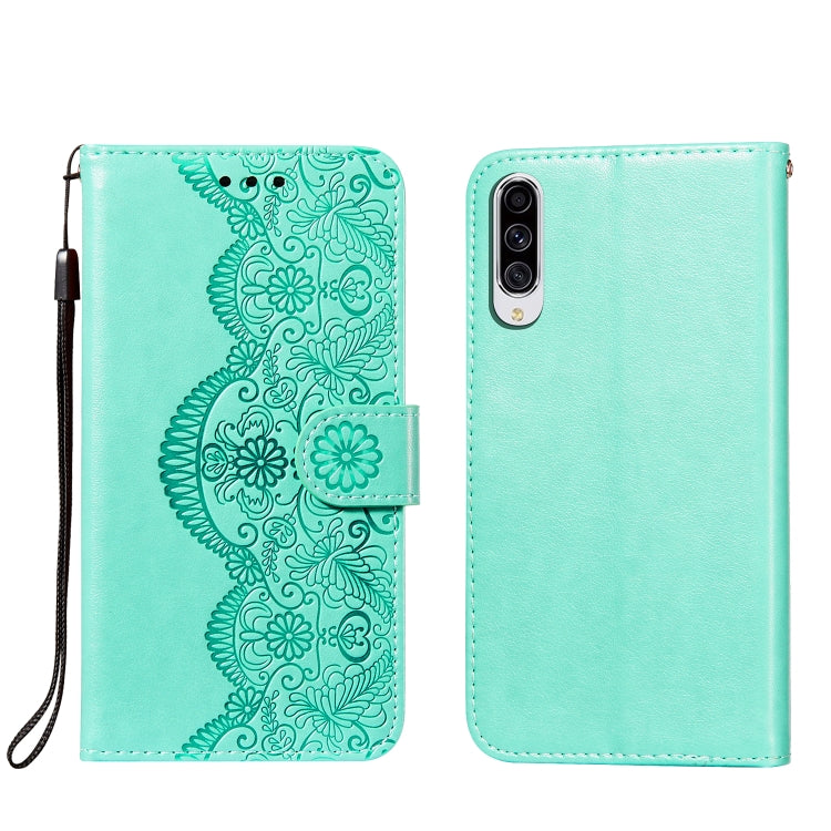 For Samsung Galaxy A70s Flower Vine Embossing Pattern Horizontal Flip Leather Case with Card Slot & Holder & Wallet & Lanyard