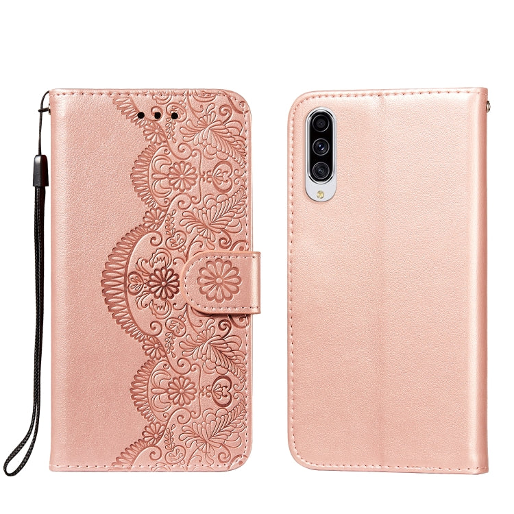 For Samsung Galaxy A70s Flower Vine Embossing Pattern Horizontal Flip Leather Case with Card Slot & Holder & Wallet & Lanyard