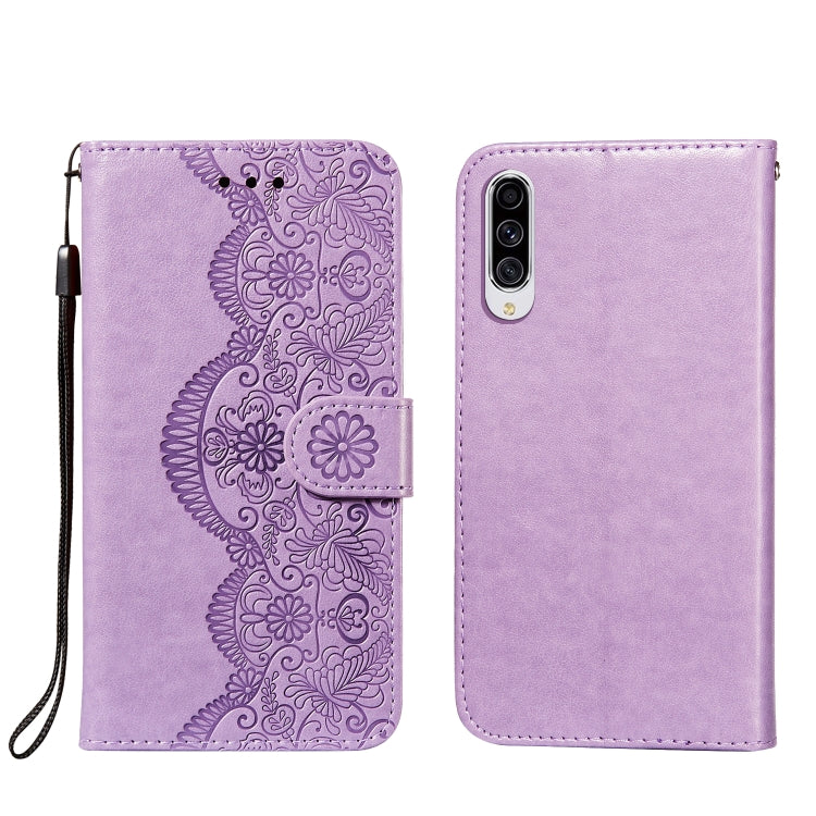 For Samsung Galaxy A70s Flower Vine Embossing Pattern Horizontal Flip Leather Case with Card Slot & Holder & Wallet & Lanyard