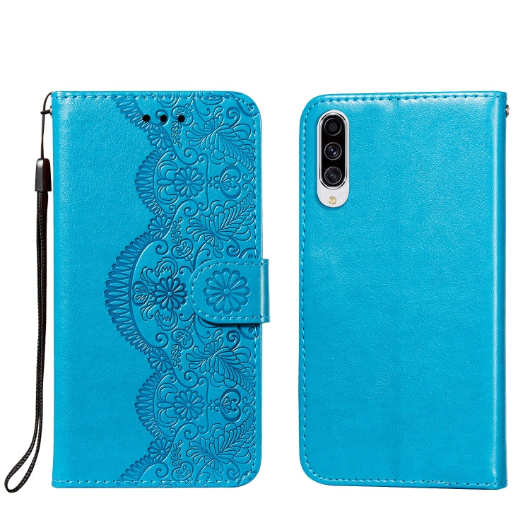 For Samsung Galaxy A70s Flower Vine Embossing Pattern Horizontal Flip Leather Case with Card Slot & Holder & Wallet & Lanyard
