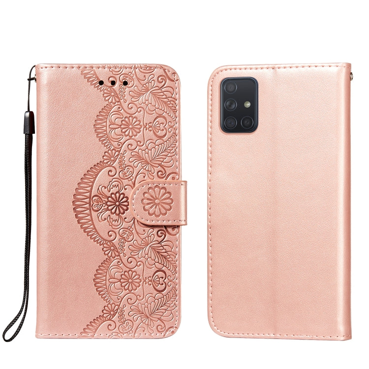 For Samsung Galaxy A71 4G Flower Vine Embossing Pattern Horizontal Flip Leather Case with Card Slot & Holder & Wallet & Lanyard