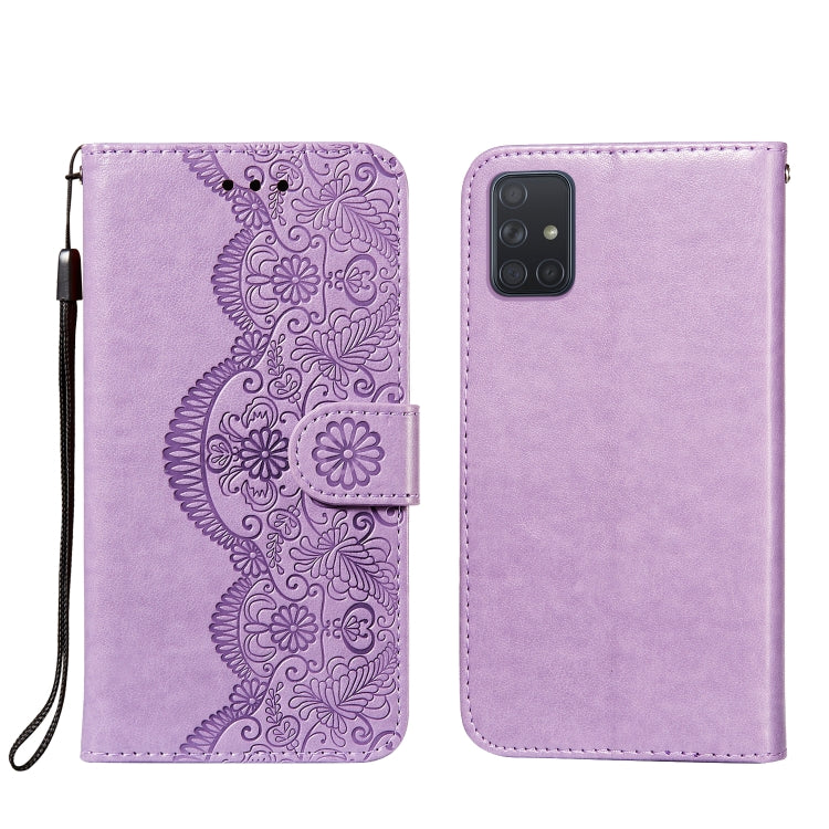For Samsung Galaxy A71 4G Flower Vine Embossing Pattern Horizontal Flip Leather Case with Card Slot & Holder & Wallet & Lanyard