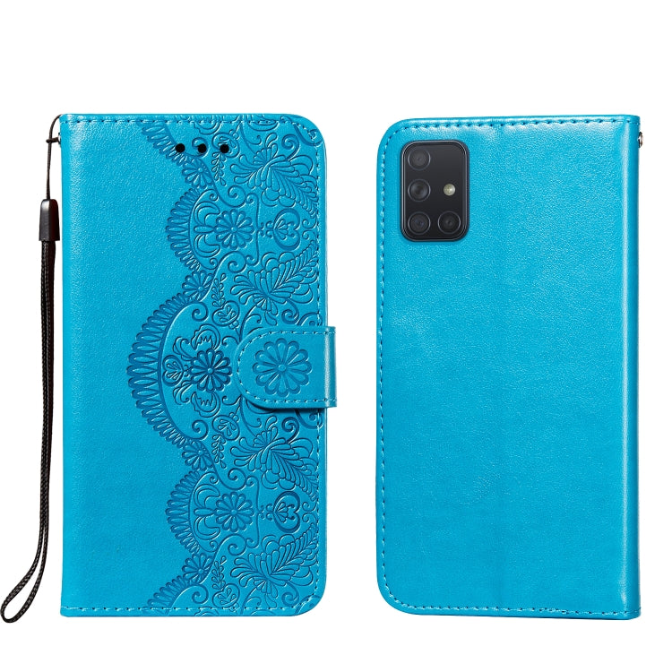 For Samsung Galaxy A71 4G Flower Vine Embossing Pattern Horizontal Flip Leather Case with Card Slot & Holder & Wallet & Lanyard