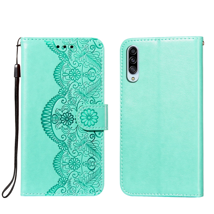 For Samsung Galaxy A90 5G Flower Vine Embossing Pattern Horizontal Flip Leather Case with Card Slot & Holder & Wallet & Lanyard