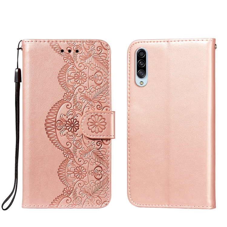 For Samsung Galaxy A90 5G Flower Vine Embossing Pattern Horizontal Flip Leather Case with Card Slot & Holder & Wallet & Lanyard
