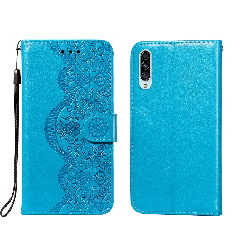 For Samsung Galaxy A90 5G Flower Vine Embossing Pattern Horizontal Flip Leather Case with Card Slot & Holder & Wallet & Lanyard