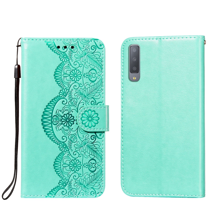 For Samsung Galaxy A7 (2018) Flower Vine Embossing Pattern Horizontal Flip Leather Case with Card Slot & Holder & Wallet & Lanyard